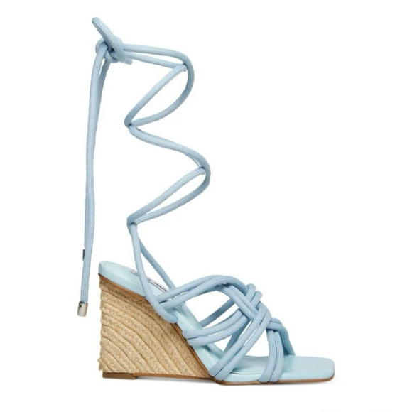 Steve Madden Lace Up Wedge Espadrille Sandal Womens Size 6 Light Blue 4‎ In Heel - Picture 1 of 6